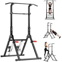 SogesPower Foldable Pull Up Bar Station Power Tower with Stair Stepper,Adjustable Free Standing Pull Up Dip Station for Home Gym,Multi-Function Strength Training Workout Equipment