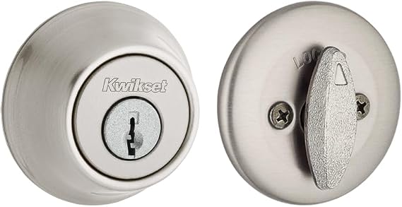 Kwikset 660 Deadbolt Lock, Satin Nickel Round Exterior Keyed Front Entry Door, Single Cylinder Dead Bolt