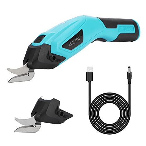 Electric Scissors Cordless Fabric Scissors w 2 Blades Rechargeable Cardboard Cutter Scissors Power Sewing Shears Tools for Cutting Scrapbook Paper Craft Carpet Leather Cloth Blue & Black