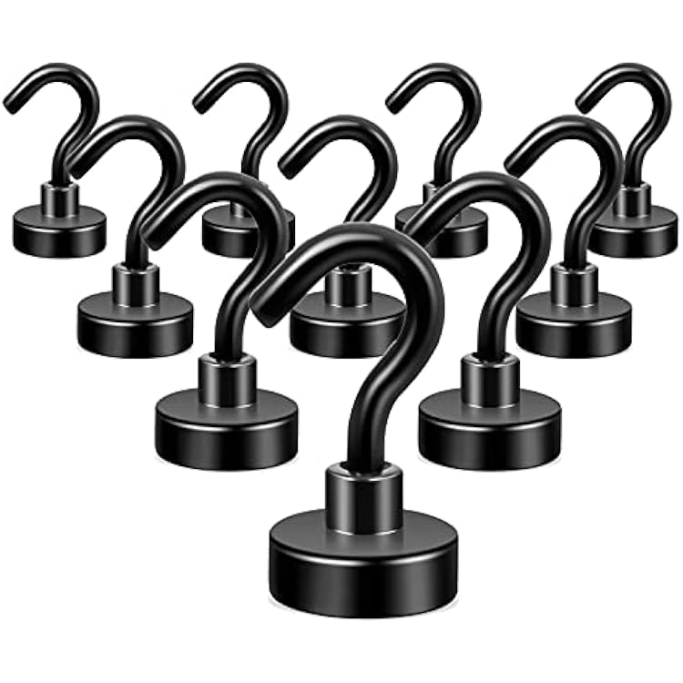 Neosmuk Magnetic Hooks, Heavy Duty 30lb Strong Magnet Hook for Cruise Cabins, Cruise Ship Essentials for Hanging, Metal Wall Refrigerator Hangers Black, 10 Pack