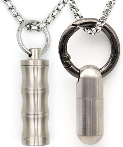 Haxtec Titanium Mini Pill Holder Necklace with Double Chains