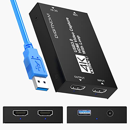 4K Video Capture Card with Loop Out, HDMI USB 3.0 Video Capture Device, Full HD 1080P for Live Streaming Broadcasting, Video Conference, Teaching, Gaming