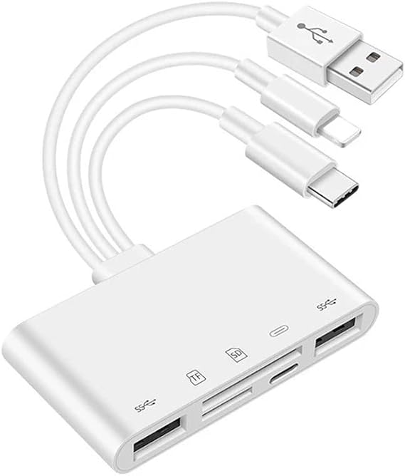 HUI 5 in 1 Lightning Type-c OTG Camera SD TF USB C Memory Card Reader Adapter for Phone/Pad/Android/Mac/Computer/Camera/MacBook, Supports SD/Micro SD/SDHC/SDXC/MMC and USB OTG