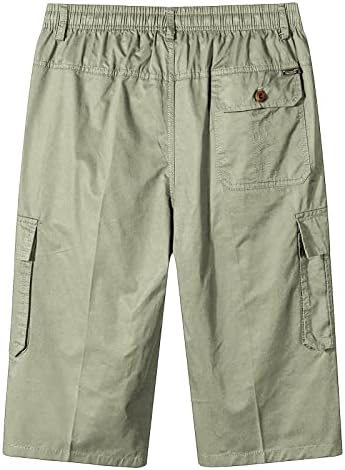 Mens Casual Cargo Shorts Elastic Work Shorts Multi-Pocket Cropped Trouser Summer Cotton Bermuda Shorts