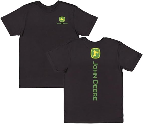 John Deere Mens Black Short Sleeve Vertical Print Trademark Logo T-Shirt