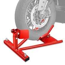 DNA Motoring Motorcycle Wheel Chock, Adjustable Wheel Stand for 15"-22" Wheels, Heavy Duty Front Wheel Stand for Trailer, Shop Garage, 4000Lbs Capacity, Red, TOOLS-00707