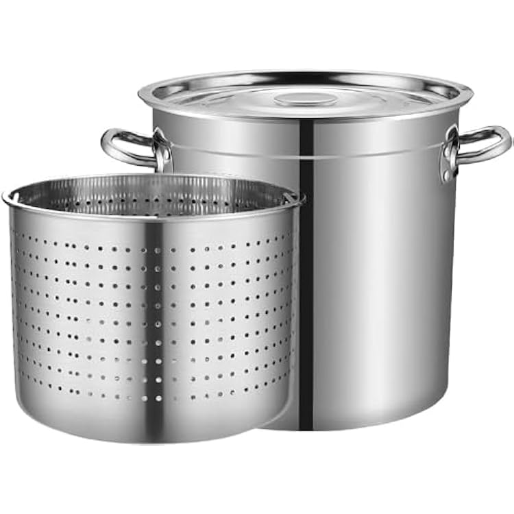 27Qt45Qt63Qt Crawfish Seafood Boil Pot with Strainer Basket and Lid Dishwasher Safe Stockpot Cookware Outdoor Turkey Fryer Pot for Lobster Crab Boil,35x35cm