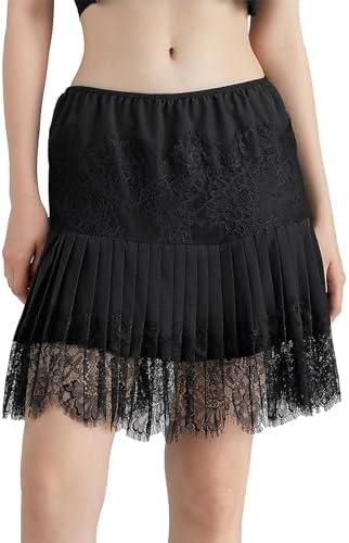 Women Y2k Lace Slip Skirt Mini Ruffle Pleated Flowy Short Skirts
