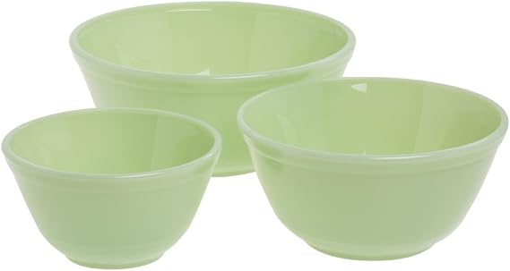 3 Pieces Glass Mixing Bowl Set - Jade (Green) Color - 20 oz, 40 oz, 65 oz