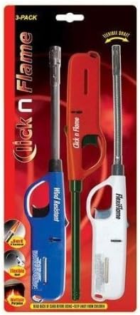 Click n Flame Multi Purpose Lighter - 3 Pack - Flexible Shaft - Multi Purpose - Wind Resistant Lighters