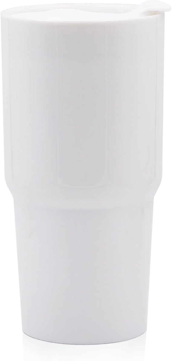 Ceramic Double Wall Insulated Travel Coffee Cup, 16oz, Glossy White