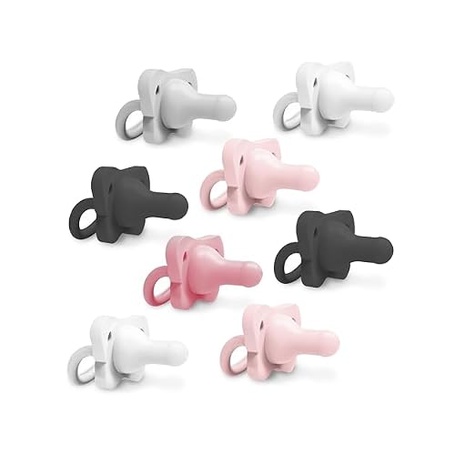 Dr. Browns HappyPaci 100% Silicone Baby Pacifier, Contoured One-Piece Design, Light-Pink, Pink, White, Black, Gray, 0-6m, BPA-Free, 8-Pack