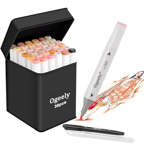 Skin Tone Markers Double Tipped Skin Color Art Marker Set 36 Portrait Colors Art Markers for Artists Drawing Adults Coloring Illustration with Fine & Chisel Tips for Professionals, Beginners