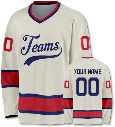 Custom Classic Color Cream Hockey Jersey, Personalized Name Team Name Number Jersey for Men Women Youth,Hockey Gifts S-6XL