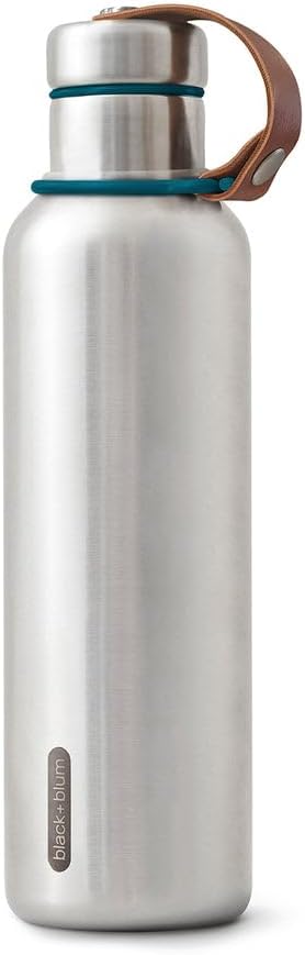 BLACK+BLUM - Water Bottle - Stainless Steel Thermal Insulated Leak Proof Travel Thermo Flask with Wide Spout and Stylish Vegan Leather Carry Loop -