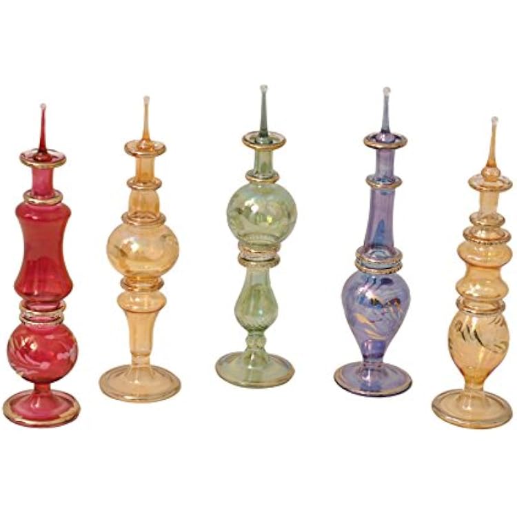 CraftsOfEgypt Egyptian perfume bottles Set of 5 hand Blown Decorative Glass Vials Height 6 Inch 16 Cm