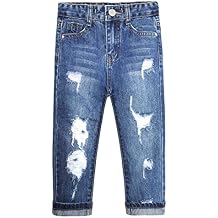 KIDSCOOL SPACE Girls Slim-fit Jeans, Ripped Holes Straight Denim Pants
