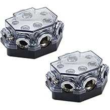 2pc Power Distribution Block Car Audio 1 in 5 Ways Out Car Audio Distributions Block 0 Gauge Input 2/4/8 Gauge Out Ground Cable Splitter Distribution Blocks for Automotive