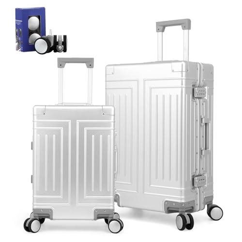 All Aluminum Magnesium 2026 Luggage Set,Cut from Whole Aluminum Sheet,22x14x9 Airline Approved ,3rd Generation,Premium Magnesium Metal zipperless suitcase  silvery, 20in26in
