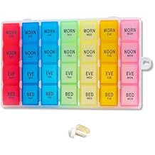 Weekly Pill Organizer 4 Times a Day, 7-Day Pill Boxes, Monthly Medication Organizer 28 Days Portable Compartments & Moisture-Proof Outer Case for Vitamins, Fish Oils, Supplements(Color)