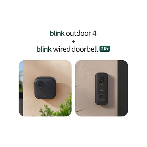 Blink Outdoor 4 and Wired Doorbell 2K+ (newest model) Two-year battery 1080p cameras and 2K hardwired doorbell. Sync Module Core included 3 Cameras + Doorbell (Black)