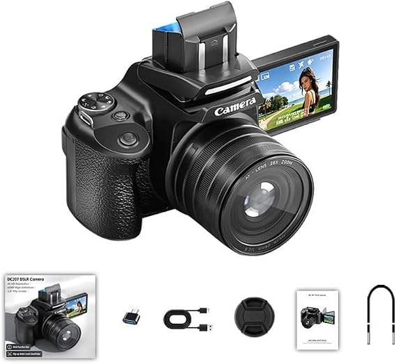 Digital Camera, 68MP with Flip Screen 28X Zoom 4K Video Viewfinder High-Definition DSLR Camera Photography Accessories for Vlogging (Camera)