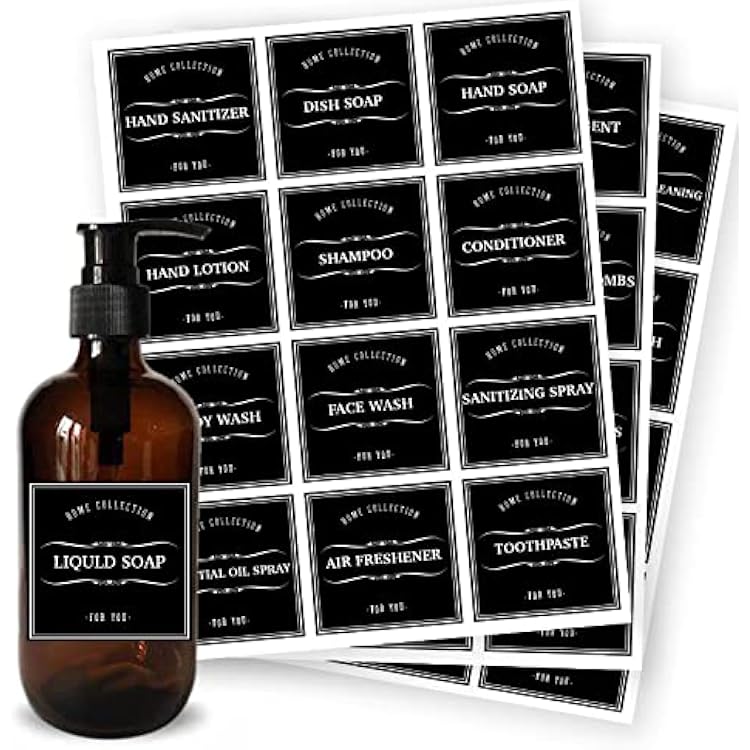 36 Pieces Waterproof Label for Bottles, Retro Farmhouse Hand Soap Dispenser Label Stickers for Bathroom, Kitchen, Dish, Laundry Room,Lotion Dispenser, Shampoo Conditioner, 2.75 x 2.83 Inch (Black)