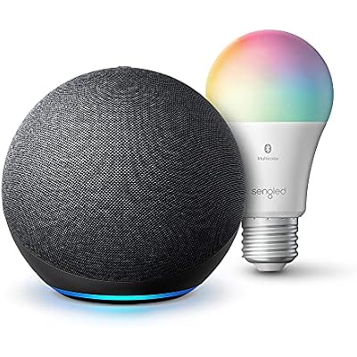 Echo (4th Gen) International Version - With premium sound, smart home hub, and Alexa - Charcoal with Sengled Bluetooth Color bulb