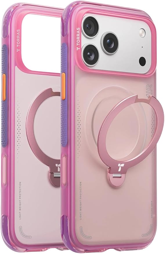 Torras Apple iPhone 17 Pro Max ile Uyumlu O Stand Spin Air Serisi MagSafe Kılıf, Pembe