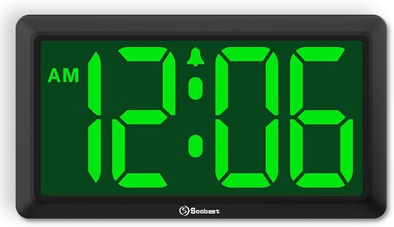 Soobest 9.5 Inch Digital Wall Clock Battery Operated, LED Large Display
