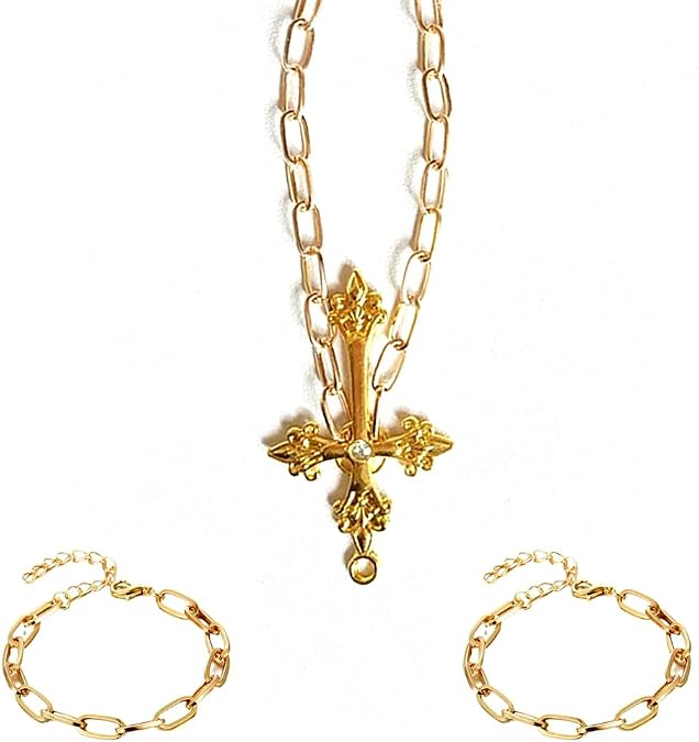 Anime Cosplay Necklace,Anime Cross Necklace with 2PCS Bracelet Costume Accessories