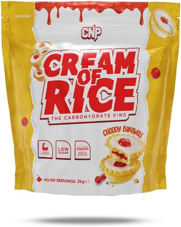 CNP Professional Cream of Rice Carbohydrate, Low Sugar, for Energy & Recovery with Easy Digestion, 2kg 4080 Servings 8 Flavours 2kg, Cherry Bakewell