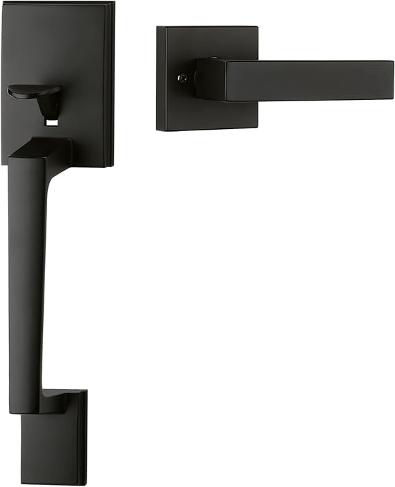 Goldenwarm Black Front Door Handle, Entry Door Handle and Reversible Handle Lever, Modern Front Door Handle Only, Matte Black Front Door Entry Handleset