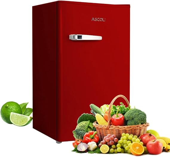 Retro Fridge 85L, Compact Refrigerator, Under Counter Fridge, Direct Cooling, Super Quiet, Adjustable Racks, Metal Handle, Mechanical Control, Led Light [Energy Class E]