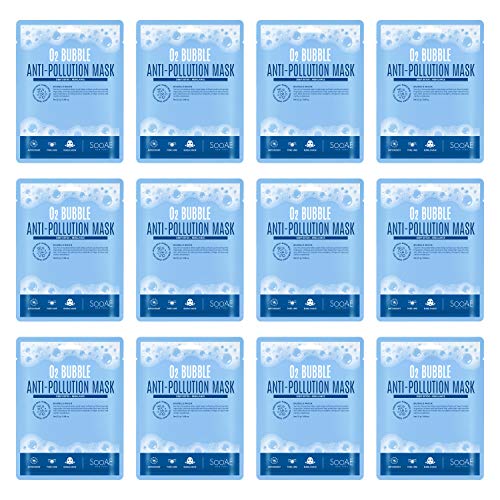 Soo Ae O2 BUBBLE Anti-pollution Face Mask [12 Count] Oxygenating Deep Detox Rebalance, Purifying bubble mask deep Cleansing Carbonated Bubble Facial Mask sebum control Korean beauty face skin care