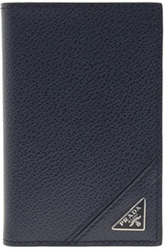 Prada Vitello Grain Blue Leather Triangle Logo Vertical Bifold Wallet