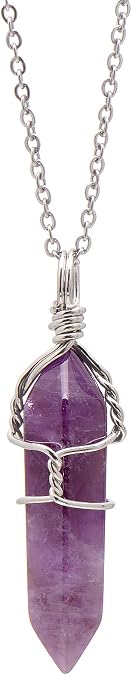 Paialco Natural Amethyst Crystal Point Wire Wrapped Pendant Necklace for Women