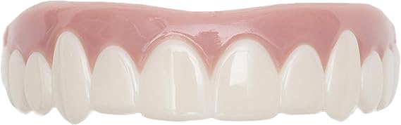 Imako Premium Cosmetic Uppers for Men and Women Temporary Smile Makeover Snap On Fake Teeth Covers for Missing Teeth, Gaps & Stains - Thin, Flexible & Removable - 1 Pack - Large, Bleached White