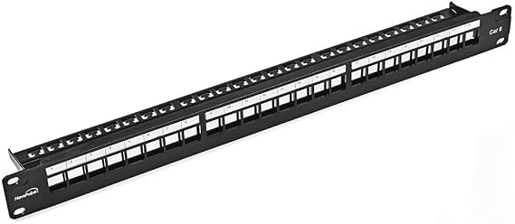 NavePoint 24-Port CAT6 UTP Patch Panel 1U with Keystones, Black