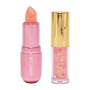 Winky Lux Pink Opal Glimmer Balm & Pink Opal Lip Oil Duo pH Custom Color Lip Balm & Hydrating Lip Oil Set with Jojoba Oil & Ceramides, Subtle Vanilla Scent, Vegan & Cruelty-Free