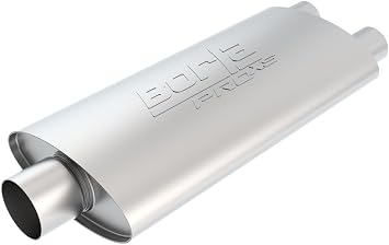 BORLA 40349 ProXS Universal Performance Muffler 3" Single Center Inlet/Dual 2.5" Outlets 4" x 9.5" Oval x 19" Long Body 25" Overall Length Reversible Design T-304 Stainless Steel