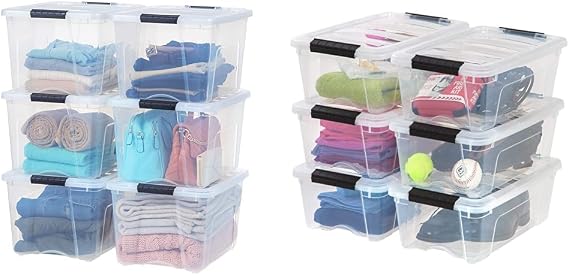 IRIS USA Storage Bins Bundle - 40 Quart 6 Pack and 12 Quart 6 Pack Clear Plastic Containers with Lids and Latches