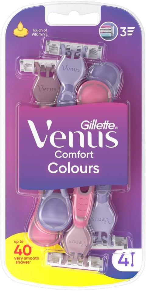 Gillette Venus3 Disposable Razor for Women with 3 Blades and Moisture Strip, Pack of 4 Razors