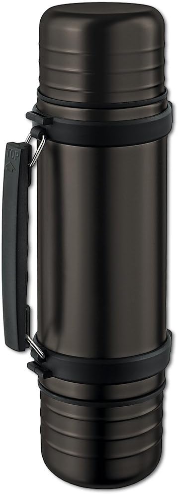 Isosteel Va-9562dqat 1.0 Liter 34 Fluid Ounce DUO Double-walled Vacuum Flask, Quickstop System - Single Hand Pouring, 2 Insulating Plastic Drinking Cups, Color Titanium Gray