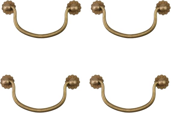 4Pcs Vintage Bail Pulls Brass Drawer Pull 4.17 Inch Drop Bail Pull Handle for Cabinet Closet Dresser, Bronze