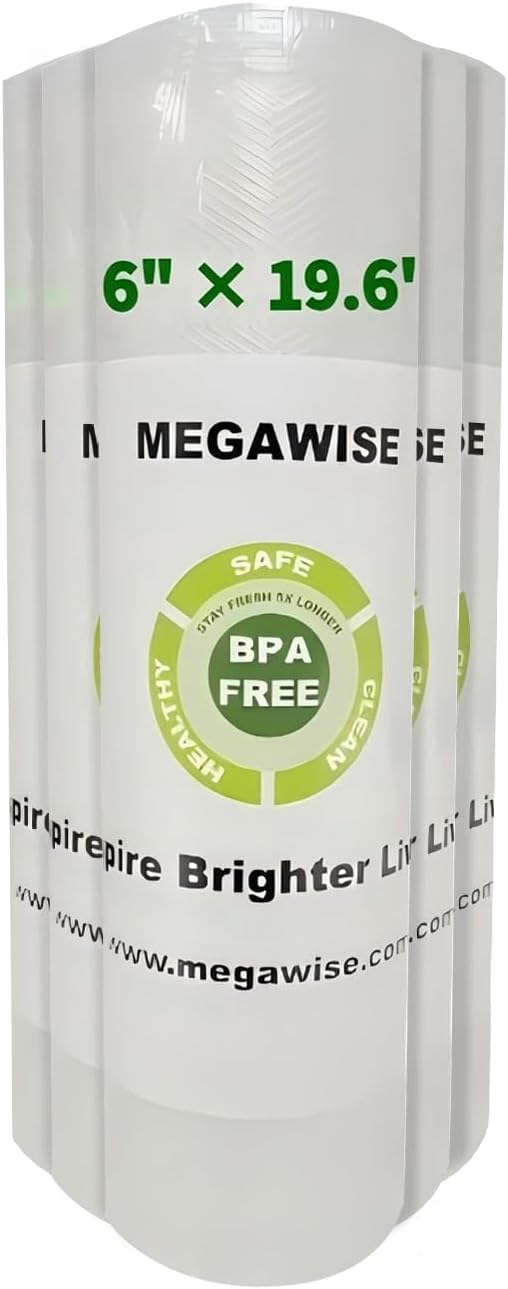 MEGAWISE Vacuum Sealer Bags, 5 Rolls, 6 in x 19.6 ft, BPA-Free Food Storage