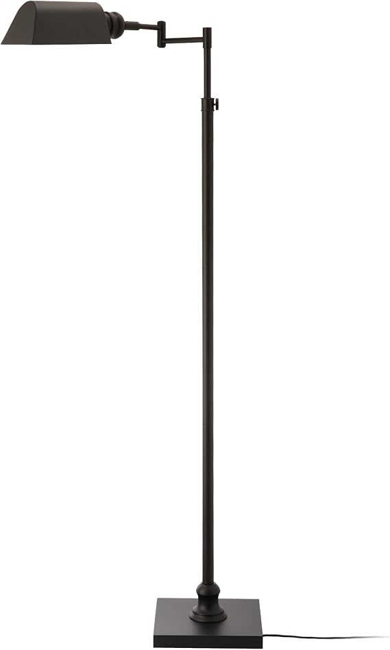 OBright Arcadia - Pharmacy Floor Lamp, Full Range Dimming, Swing Arm Task Lamp, E26 Socket, Bulb Replaceable, Adjustable Height 47 to 55, 360 Rotatable Shade, All-Metal Design, Black