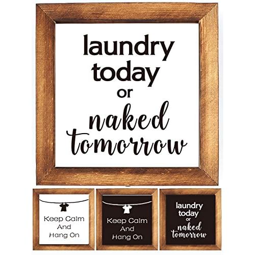 Wood Framed Block Sign -Funny Laundry Quote Decor, Funny Humor Rustic Farmhouse Laundry Room Table Floating Shelves Decoration, Wood Wooden Framed Sign