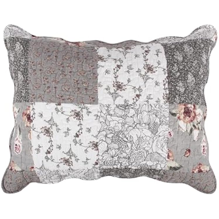 Barefoot Bungalow Giulia Modern Floral Quilted Pillow Sham, Standard, Gray