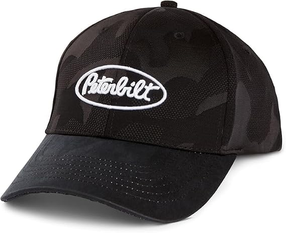 PETERBILT Adjustable Snapback Baseball Cap, Black Camouflage Pattern with Logo Patch
